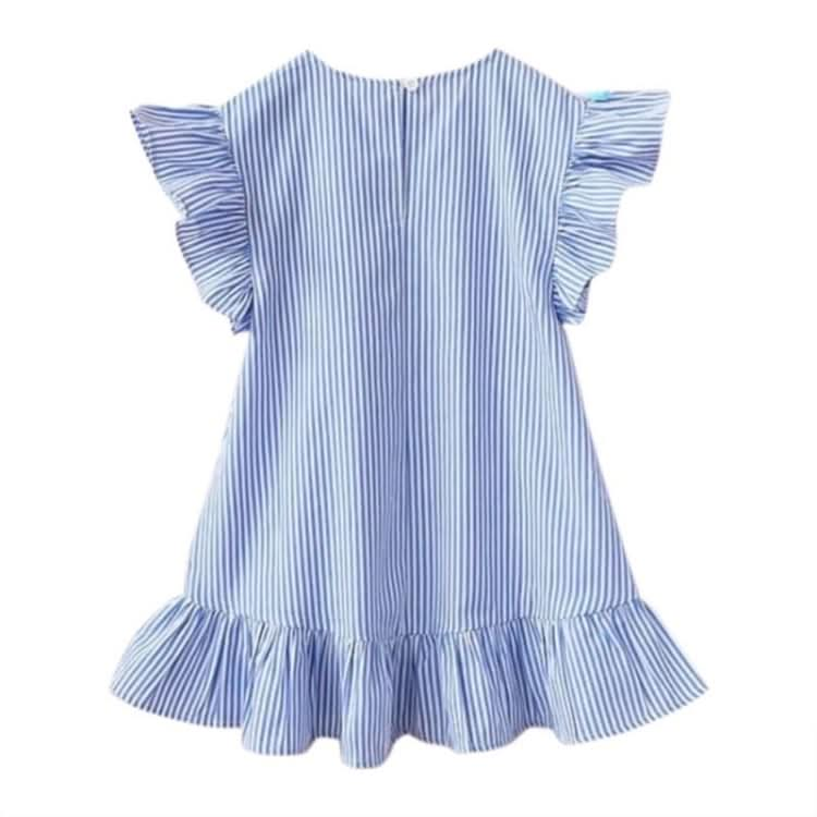 Girls Neckline Tassel Vertical Stripes Ruffled Dress Reluova