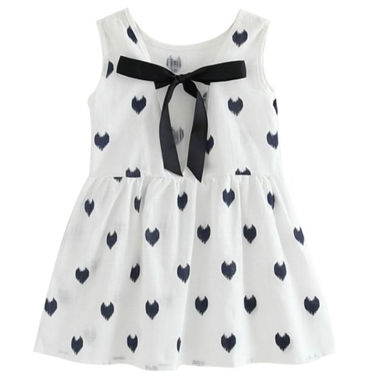 Girls Cotton Linen Love-heart Pattern Lace-up Dress Reluova