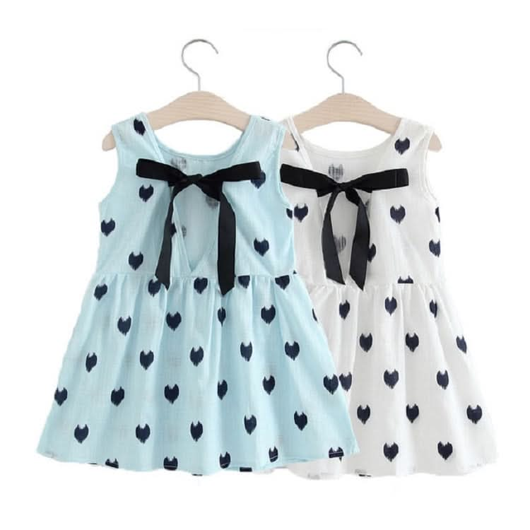 Girls Cotton Linen Love-heart Pattern Lace-up Dress Reluova