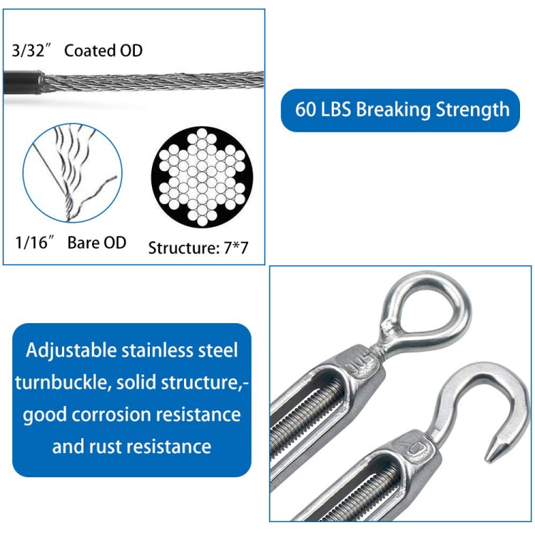 Flower Basket Screws 304 Stainless Steel Wire Rope Hook Tensioner