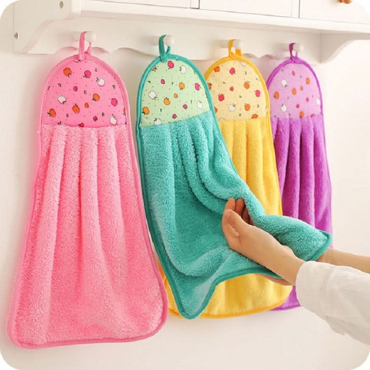 5 PCS Fruit Pattern Bathroom Kitchen Hanging Coral Fleece Absorbent Cloth Towels Random Color Delivery-Reluova