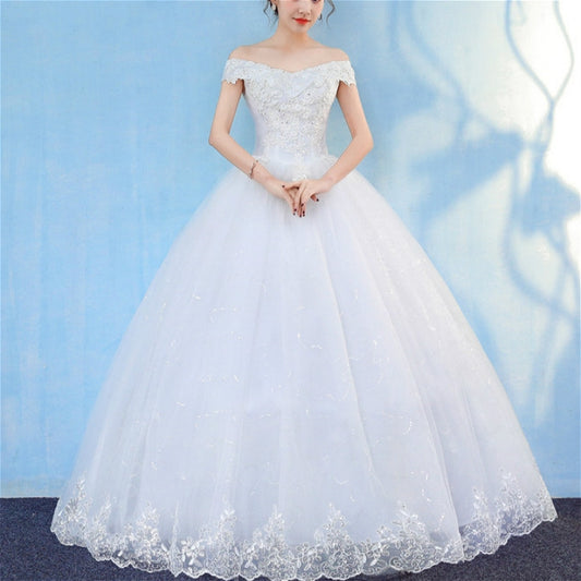 Retro Elegant Off Shoulder LaceThin Court Neat Princess Wedding Dress Reluova