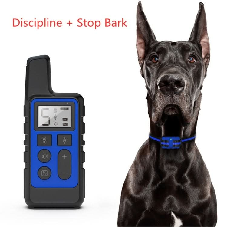 500m Dog Training Bark Stopper Remote Control Electric Shock Waterproof Electronic Collar(Blue)-Reluova