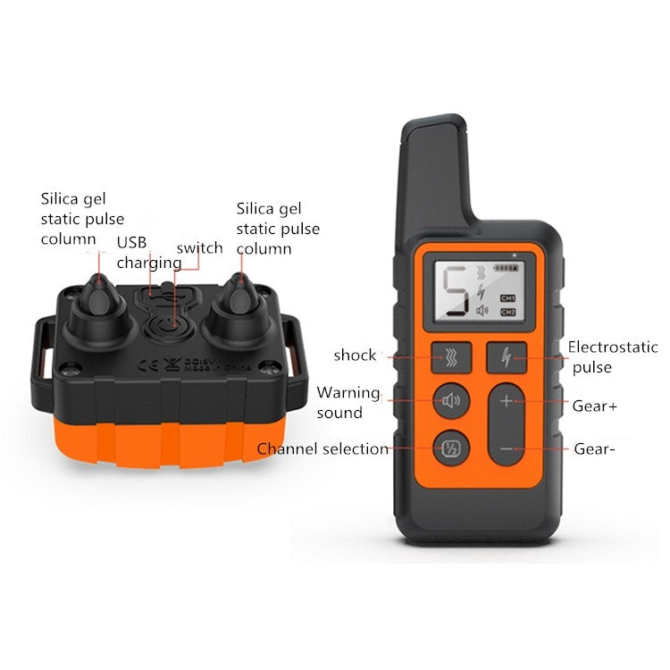 500m Dog Training Bark Stopper Remote Control Electric Shock Waterproof Electronic Collar(Orange)-Reluova