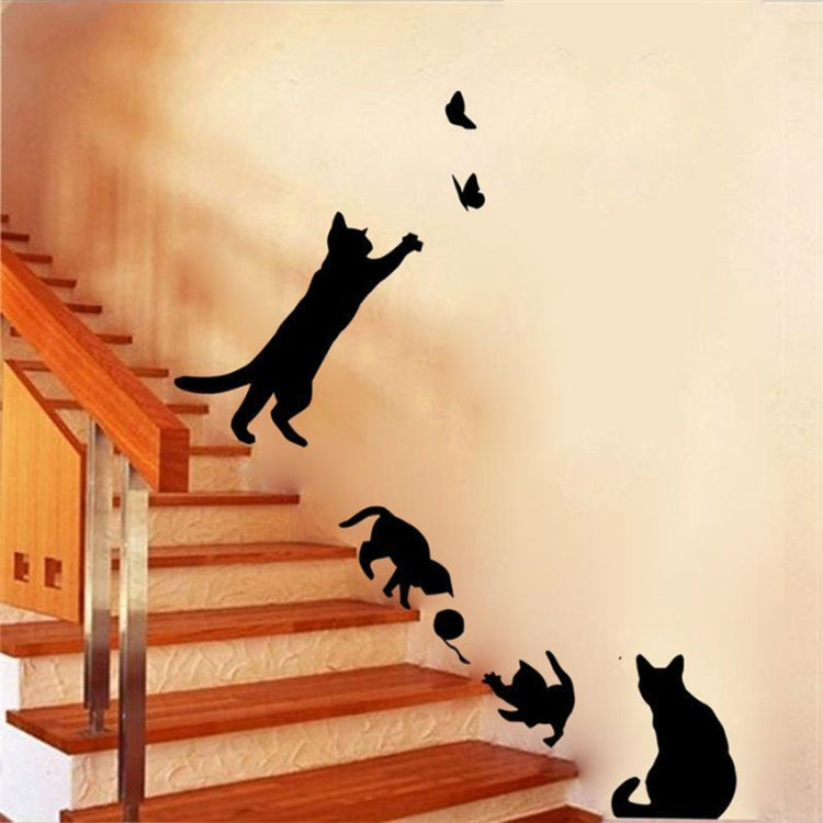 Cat Playing Butterfly Wall Sticker Detachable Decorative Applique Bedroom Kitchen Decoration My Store