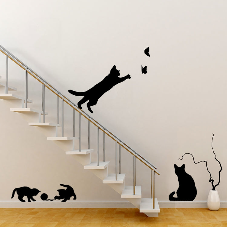 Cat Playing Butterfly Wall Sticker Detachable Decorative Applique Bedroom Kitchen Decoration My Store