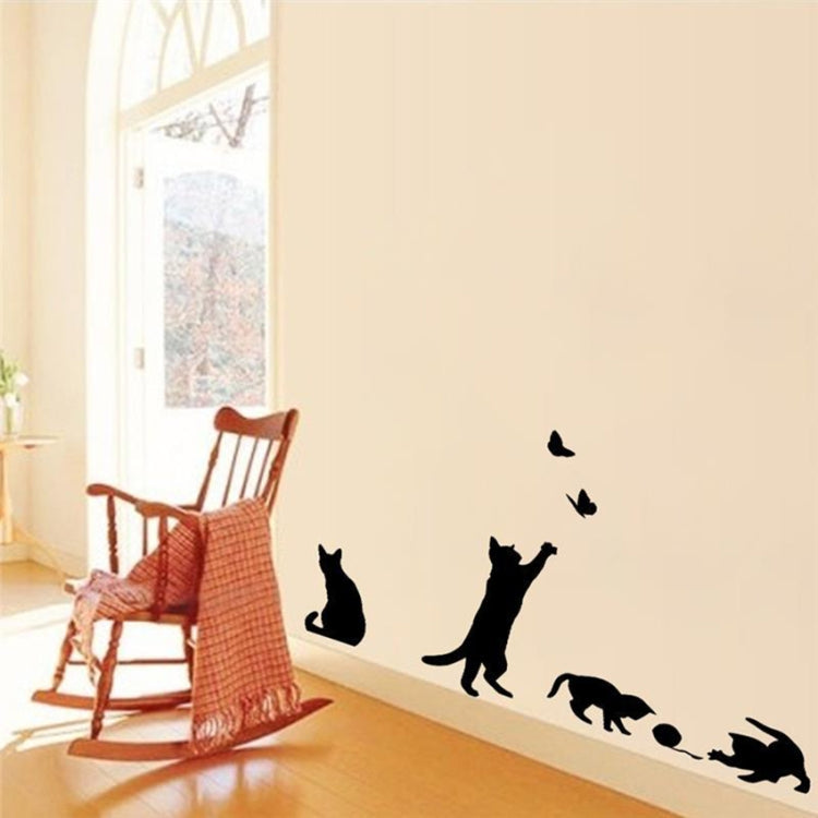 Cat Playing Butterfly Wall Sticker Detachable Decorative Applique Bedroom Kitchen Decoration My Store