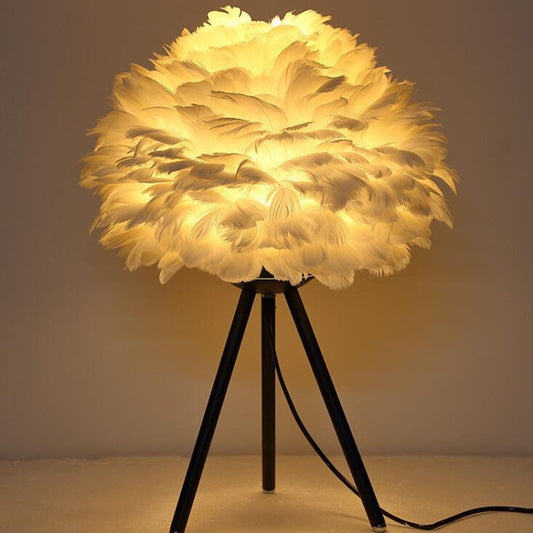 Romantic Warm Wedding Room Living Room Decoration  Modern Personality Bedroom Bedside Creative Feather Table Lamp EU Plug