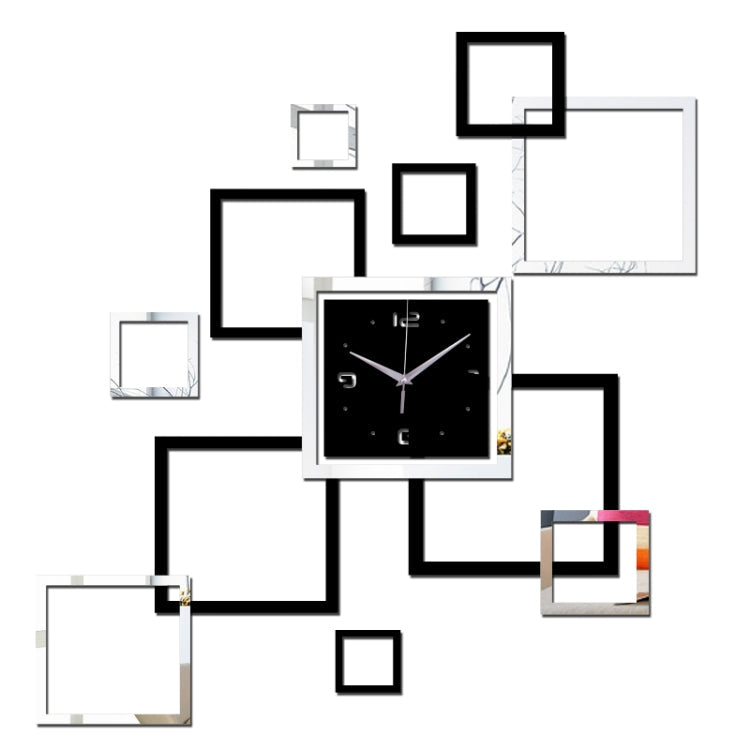 Living Room Wall Clock Creative Clock Acrylic DIY Mirror Wall Stickers Decorative Black Silver Square DIY Clock