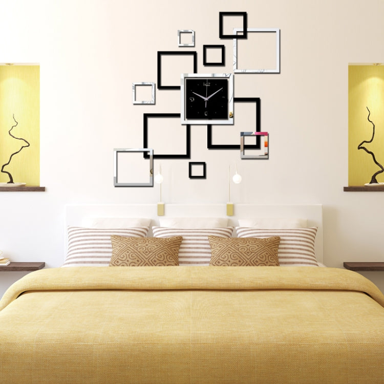 Living Room Wall Clock Creative Clock Acrylic DIY Mirror Wall Stickers Decorative Black Silver Square DIY Clock My Store