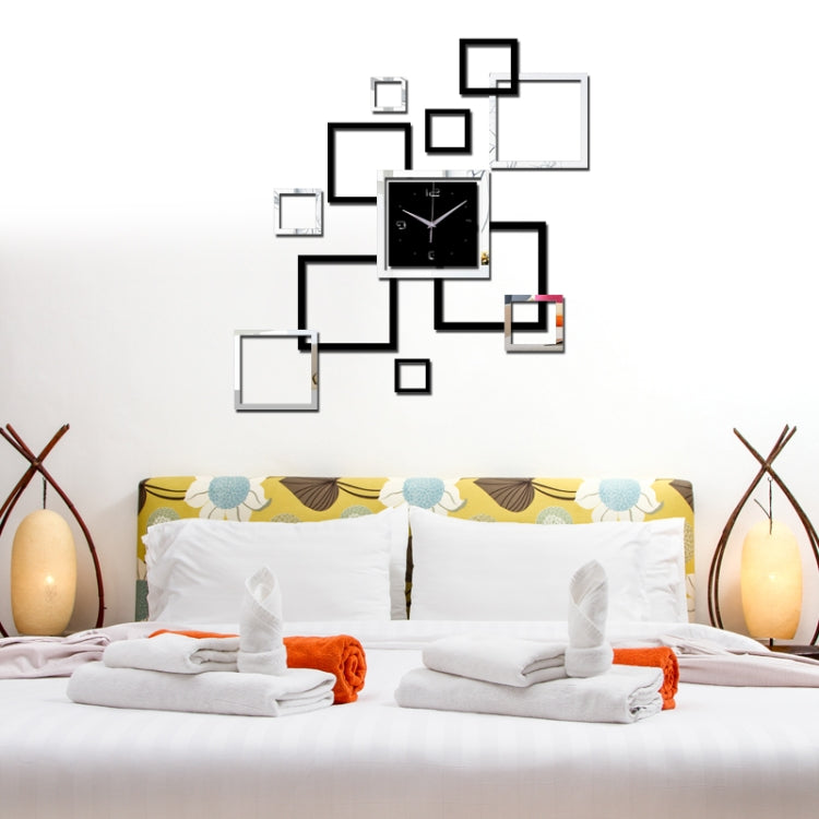 Living Room Wall Clock Creative Clock Acrylic DIY Mirror Wall Stickers Decorative Black Silver Square DIY Clock