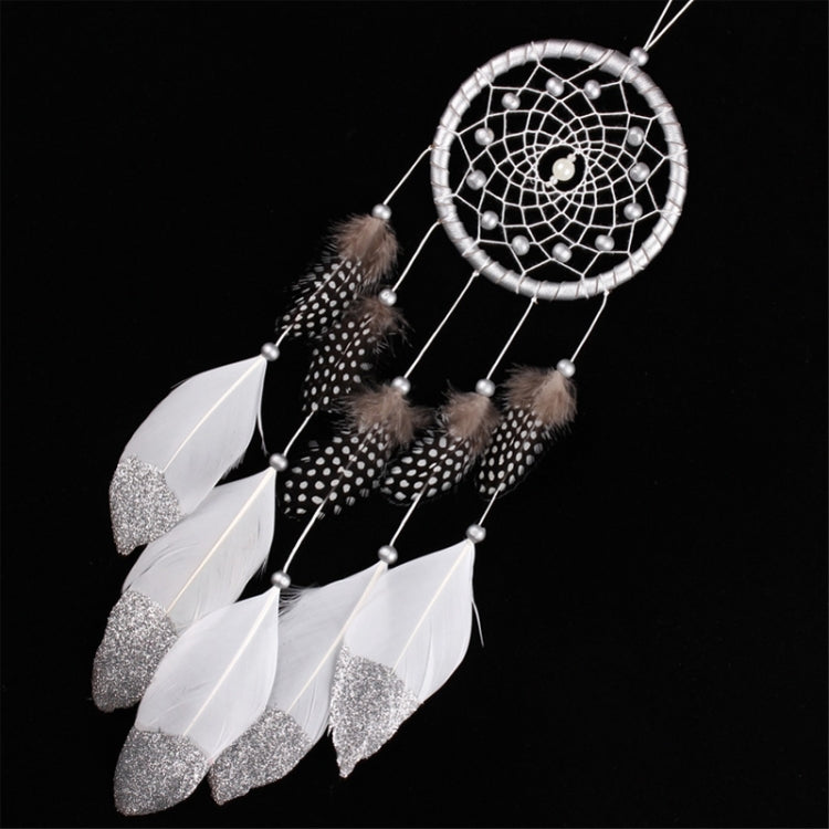 White Dream Catcher Wall Car Hanging Decoration Silver Feather Core Bead Handmade Dreamcatcher My Store