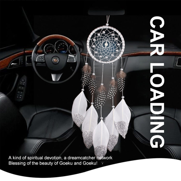 White Dream Catcher Wall Car Hanging Decoration Silver Feather Core Bead Handmade Dreamcatcher My Store