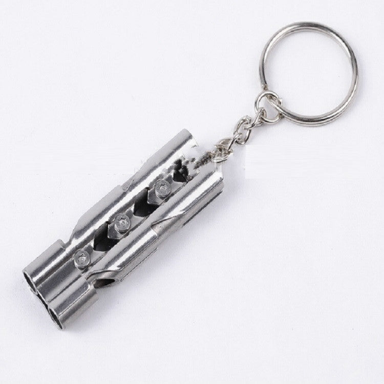 Outdoor High-decibel Stainless Steel Self-protection Double Tube Survival Whistle with Key Ring Reluova