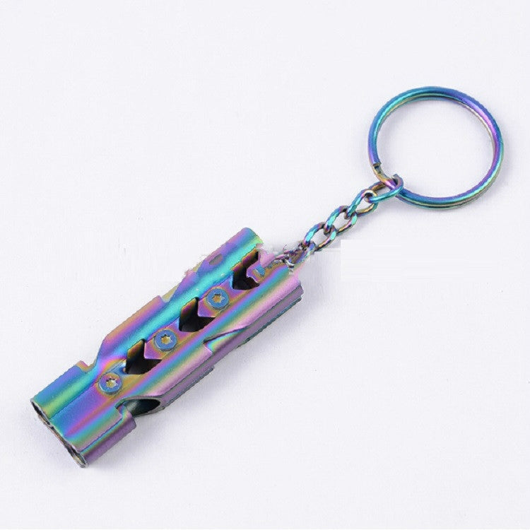 Outdoor High-decibel Stainless Steel Self-protection Double Tube Survival Whistle with Key Ring Reluova