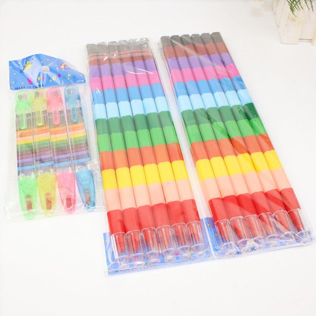 6pcs Creative Building Blocks Crayons Children 12 Colors Drawing Educational Toys