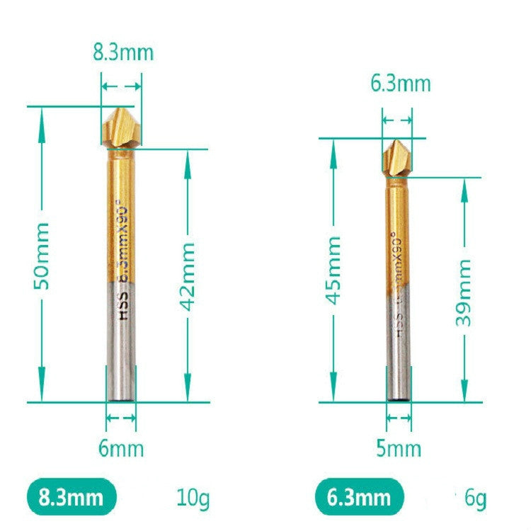 6 In 1 90 Degree Three-edge Chamfering Knife Woodworking Milling Cutter Chamfering Machine Hole Opener