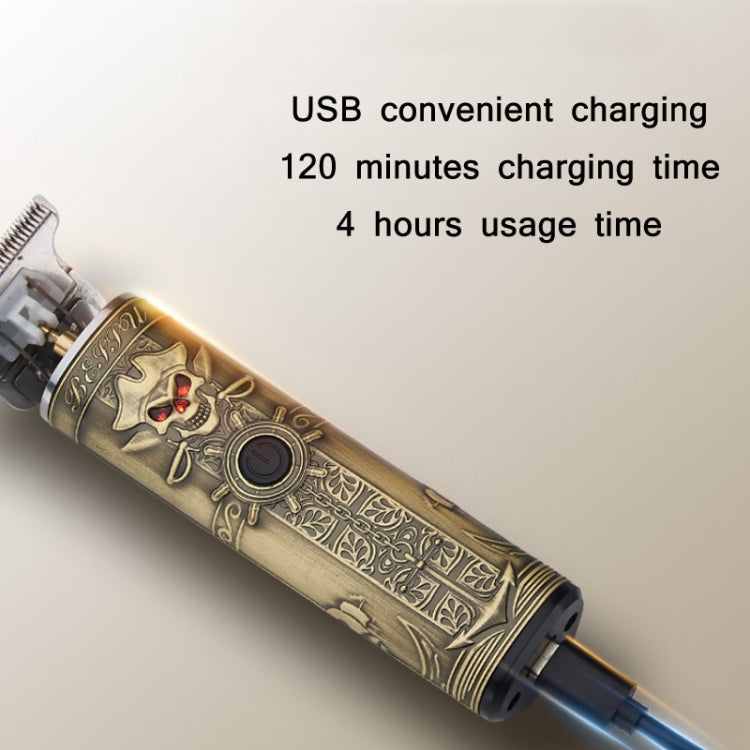 Vintage Pirate Skull Engraved USB Electric Clipper Reluova