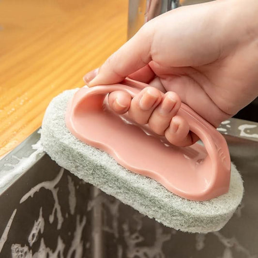 Kitchen Tile Bathtub Brush Household Brush Pot Scouring Sponge Cleaning Brush with Handle Random Color Delivery - Reluova