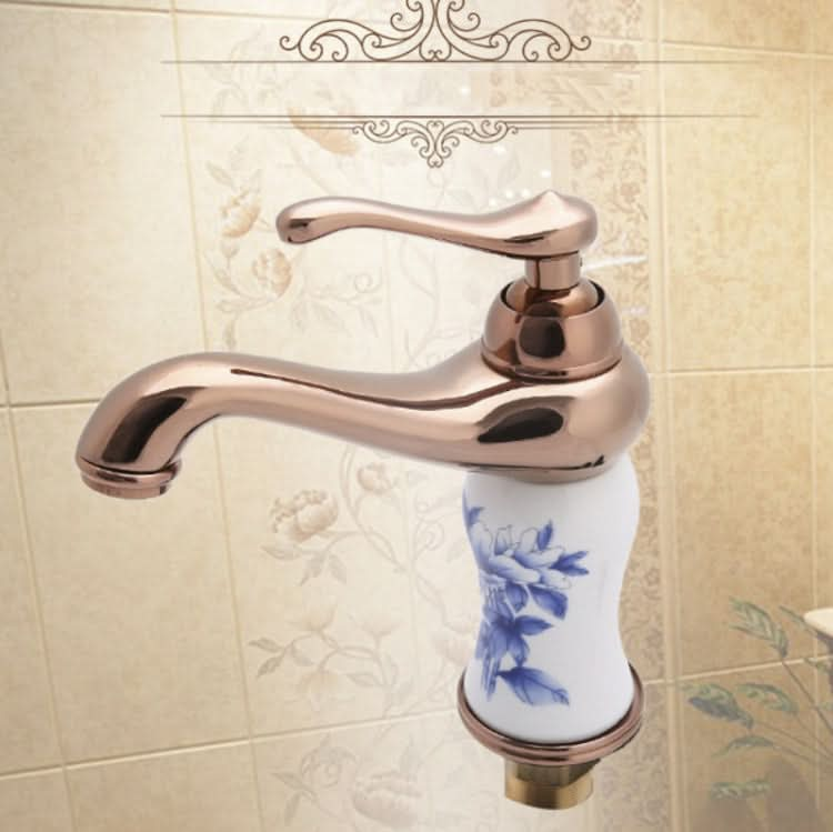 Washbasin All-Bronze Blue And White Porcelain Hot & Cold Faucet - Reluova