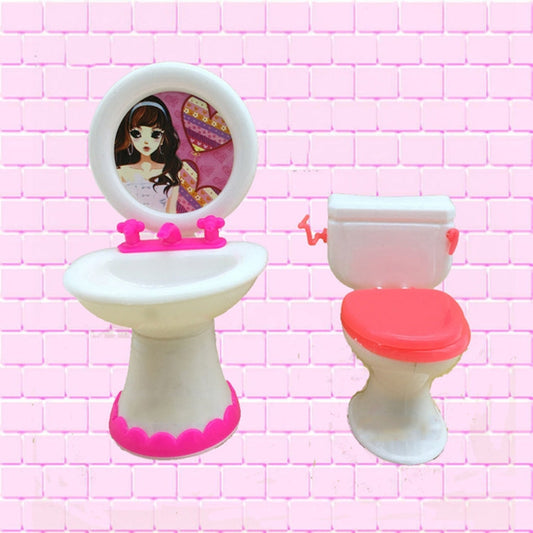 3 PCS Doll House Plastic Accessories Set Wash Basin Toilet Reluova