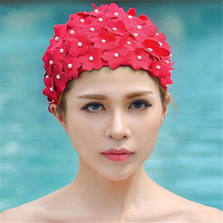 Pearl Three-dimensional Handmade Flower Swimming Cap for Women Reluova