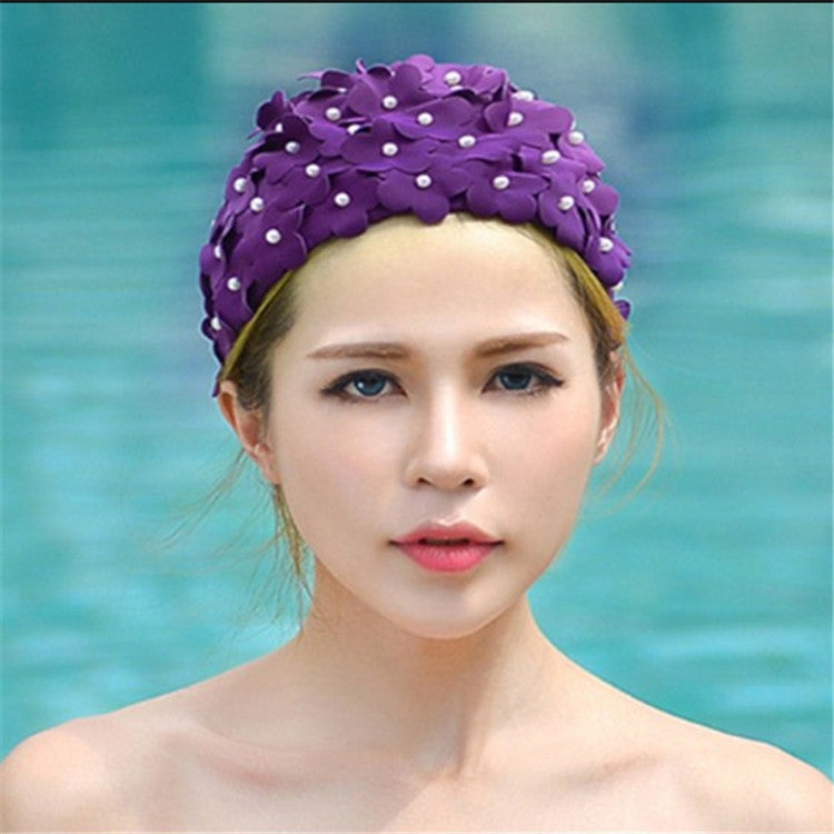 Pearl Three-dimensional Handmade Flower Swimming Cap for Women Reluova