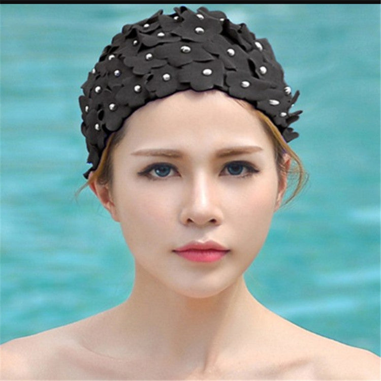 Pearl Three-dimensional Handmade Flower Swimming Cap for Women