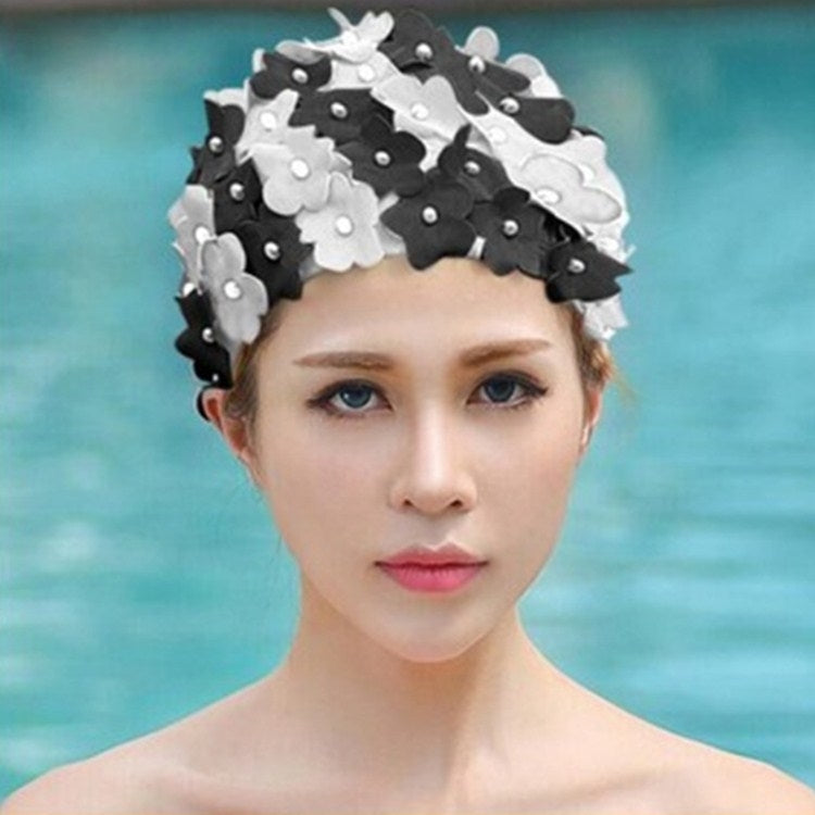 Pearl Three-dimensional Handmade Flower Swimming Cap for Women Reluova