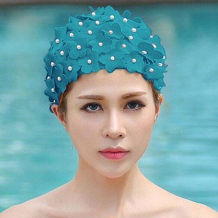 Pearl Three-dimensional Handmade Flower Swimming Cap for Women Reluova