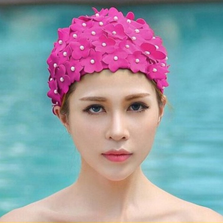 Pearl Three-dimensional Handmade Flower Swimming Cap for Women Reluova