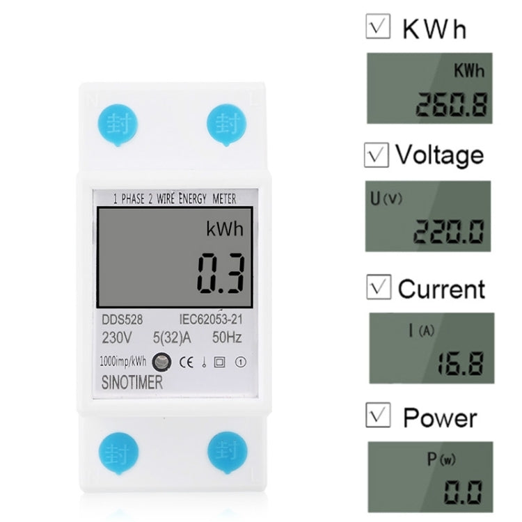 DDS528 5-32A 230V 50Hz Single-phase Household DIN Rail Electronic Multi-function Energy Meter Reluova