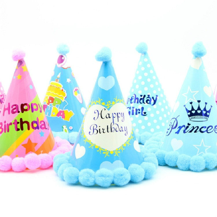 3 PCS Children Age Dress up Party Supplies Ball Birthday Hat Paper Rainbow Pom-pom Cap My Store