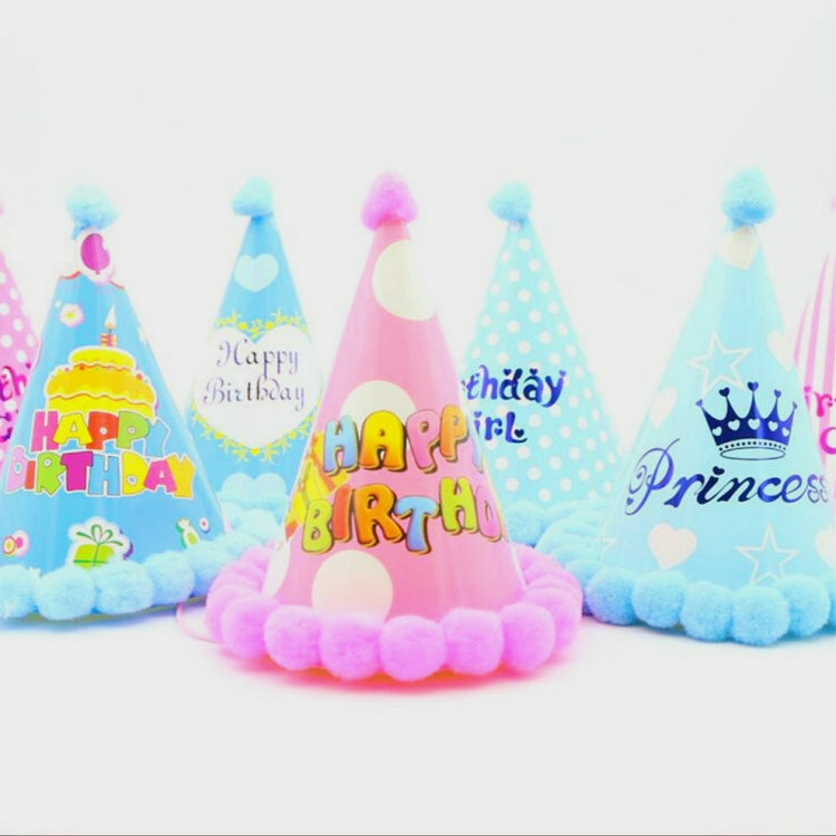 3 PCS Children Age Dress up Party Supplies Ball Birthday Hat Paper Rainbow Pom-pom Cap My Store