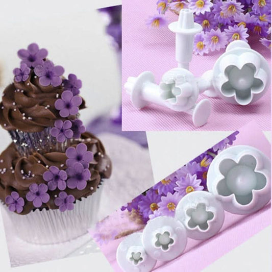 4pcs / Set Plum Fondant Cake Spring Print Stamper Baking Biscuit Mould-Reluova