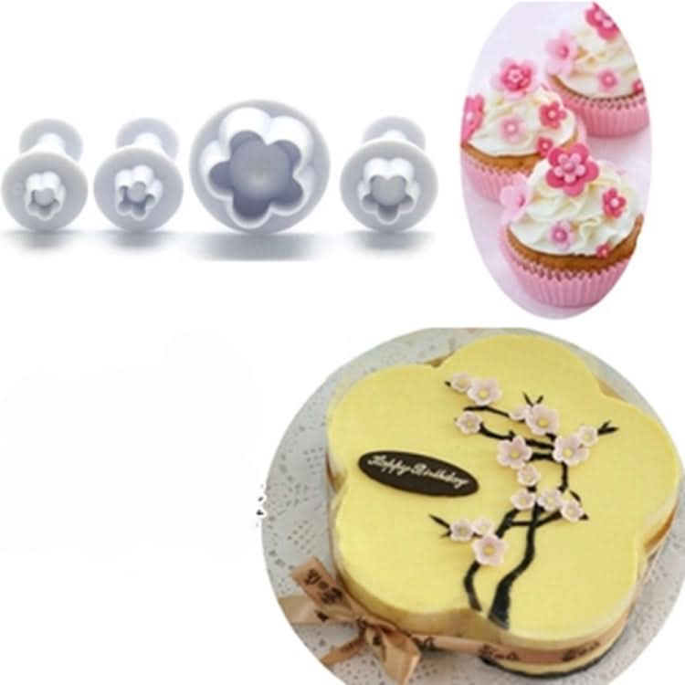 4pcs / Set Plum Fondant Cake Spring Print Stamper Baking Biscuit Mould-Reluova