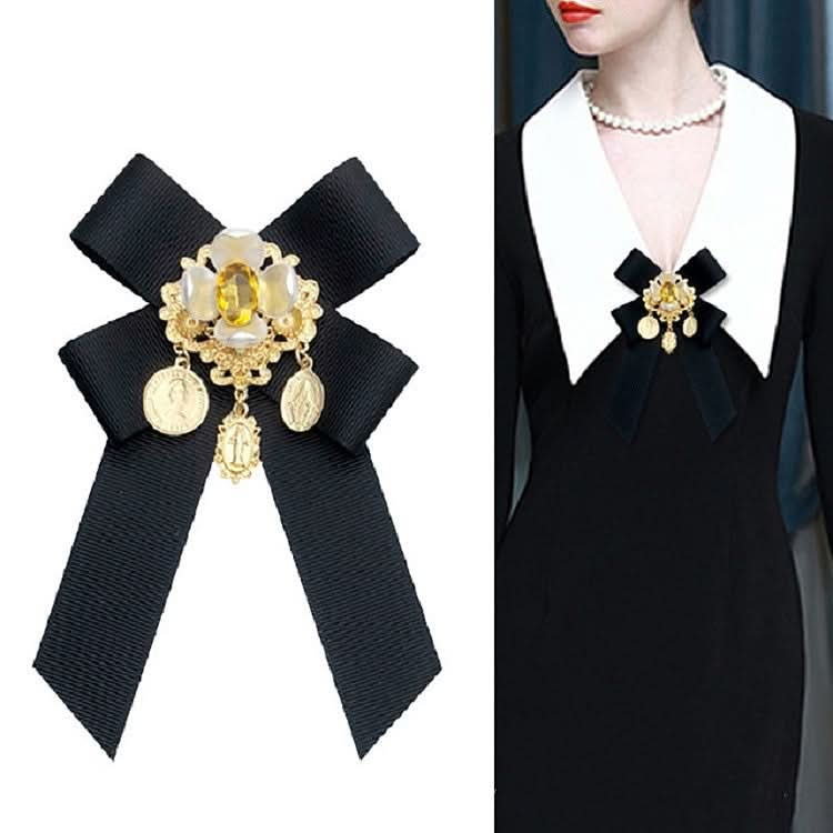 Women Vintage Flowers Diamond Bow-knot Bow Tie Shirt Brooch Clothing Accessories