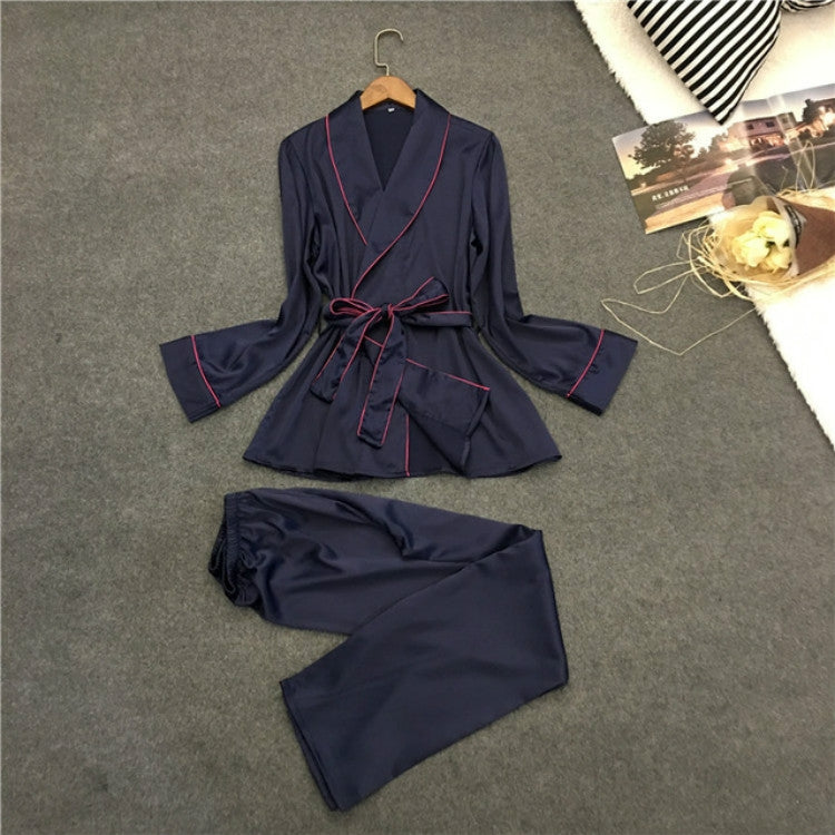 Bathrobe Pajamas Imitation Silk Pajamas Lapel Casual Silk Home Wear