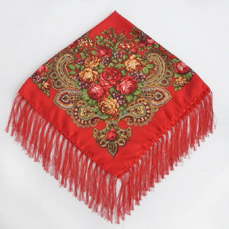 Ethnic Style Retro Tassel Square Scarf Flower Pattern Headscarf Scarf Reluova