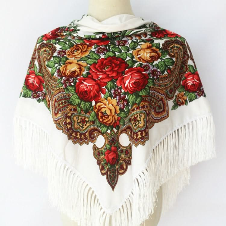 Ethnic Style Retro Tassel Square Scarf Flower Pattern Headscarf Scarf Reluova