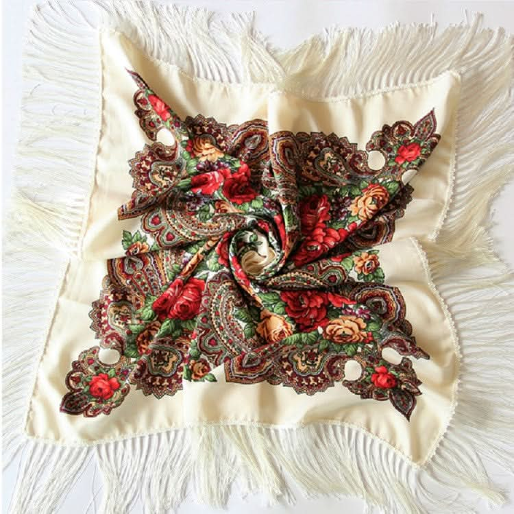 Ethnic Style Retro Tassel Square Scarf Flower Pattern Headscarf Scarf Reluova