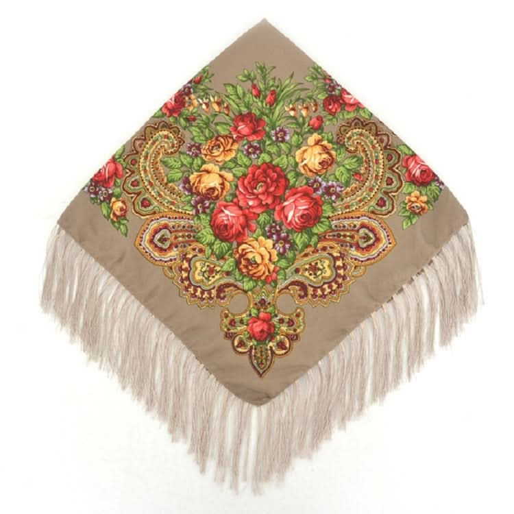 Ethnic Style Retro Tassel Square Scarf Flower Pattern Headscarf Scarf Reluova