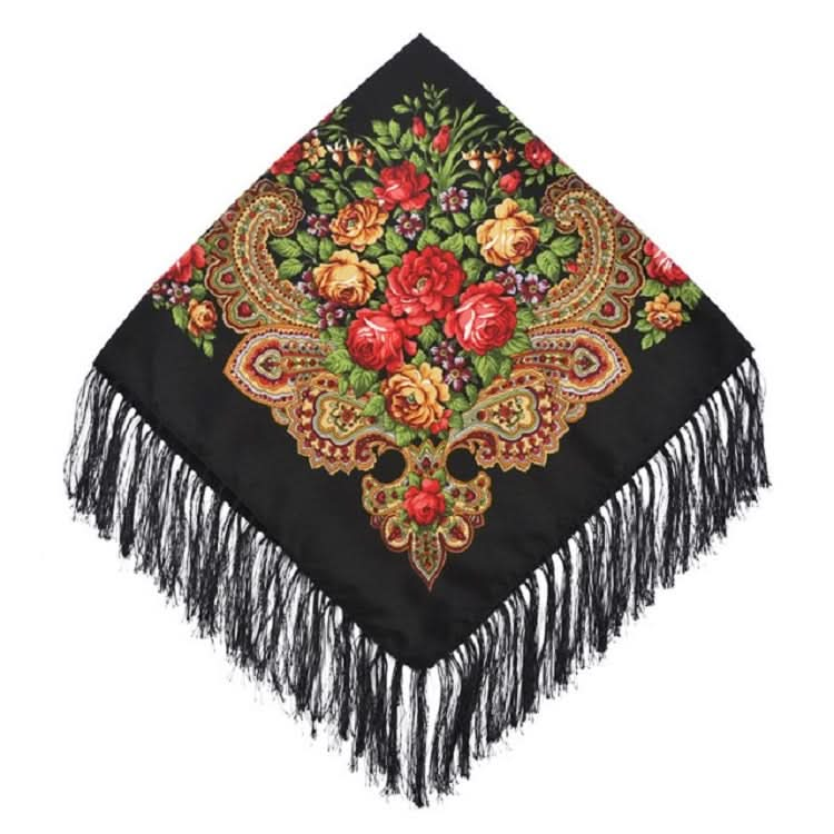 Ethnic Style Retro Tassel Square Scarf Flower Pattern Headscarf Scarf Reluova