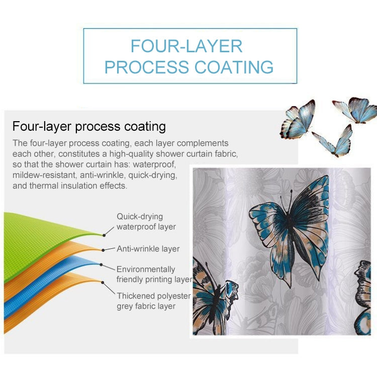 Butterfly Waterproof Polyester Shower Washable Bathroom Curtains