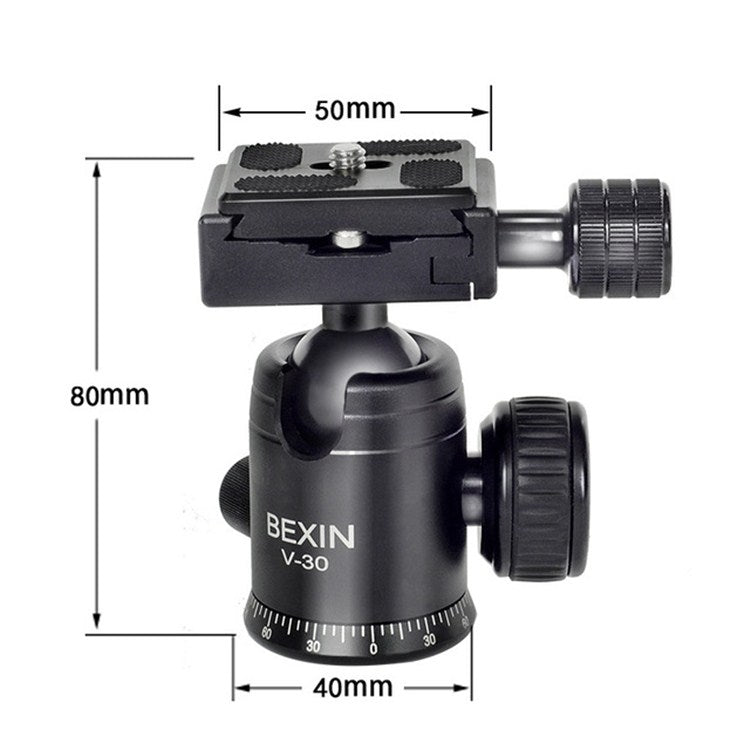 BEXIN 360 Degree Rotation Aluminum Alloy Tripod 30mm Ball Head with Quick Release Plate