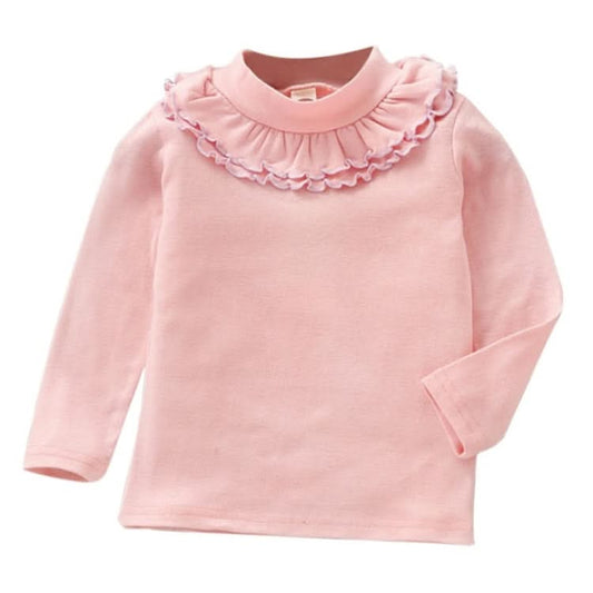 Spring Girls Solid Color Lace Round Neck Bottoming Shirt Children Clothing Reluova