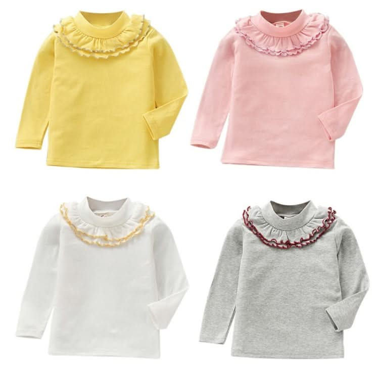 Spring Girls Solid Color Lace Round Neck Bottoming Shirt Children Clothing Reluova