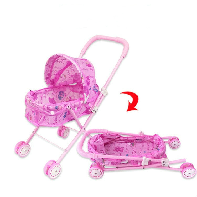 Children Doll House Toys Folded Canopy Iron Stroller