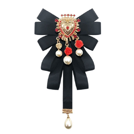 Women Court Style Heart-shaped Diamond Peal Bow Tie Brooch Clothing Accessories