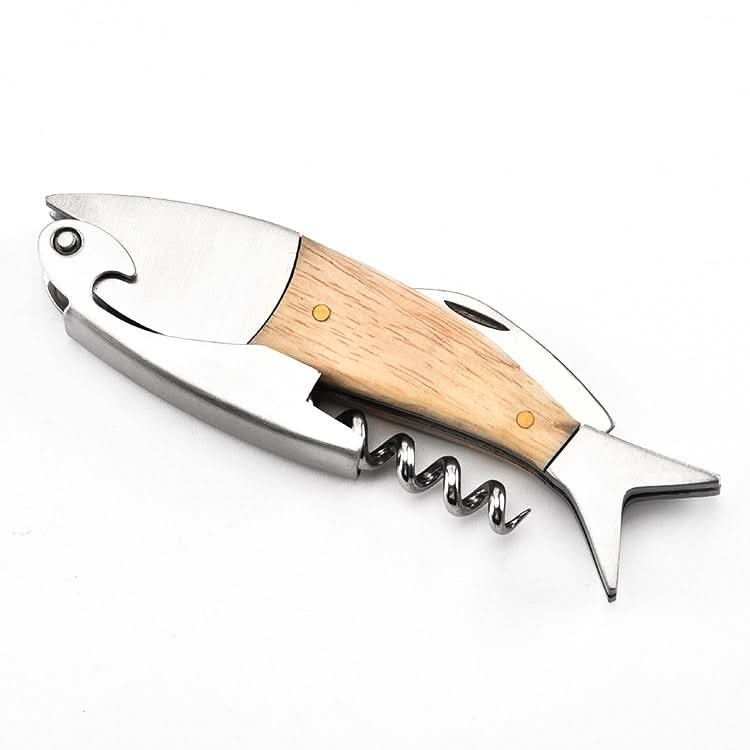 Fish Shape Wine Opener Wine Multifunctional Corkscrew with Wooden Handle - Reluova